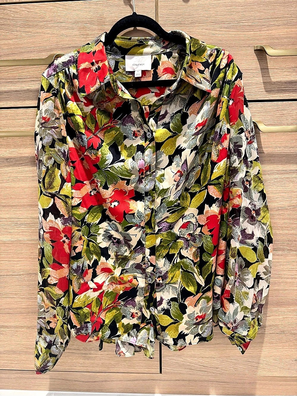 Cinq à Sept Floral Button Down Shirt in Black & Red